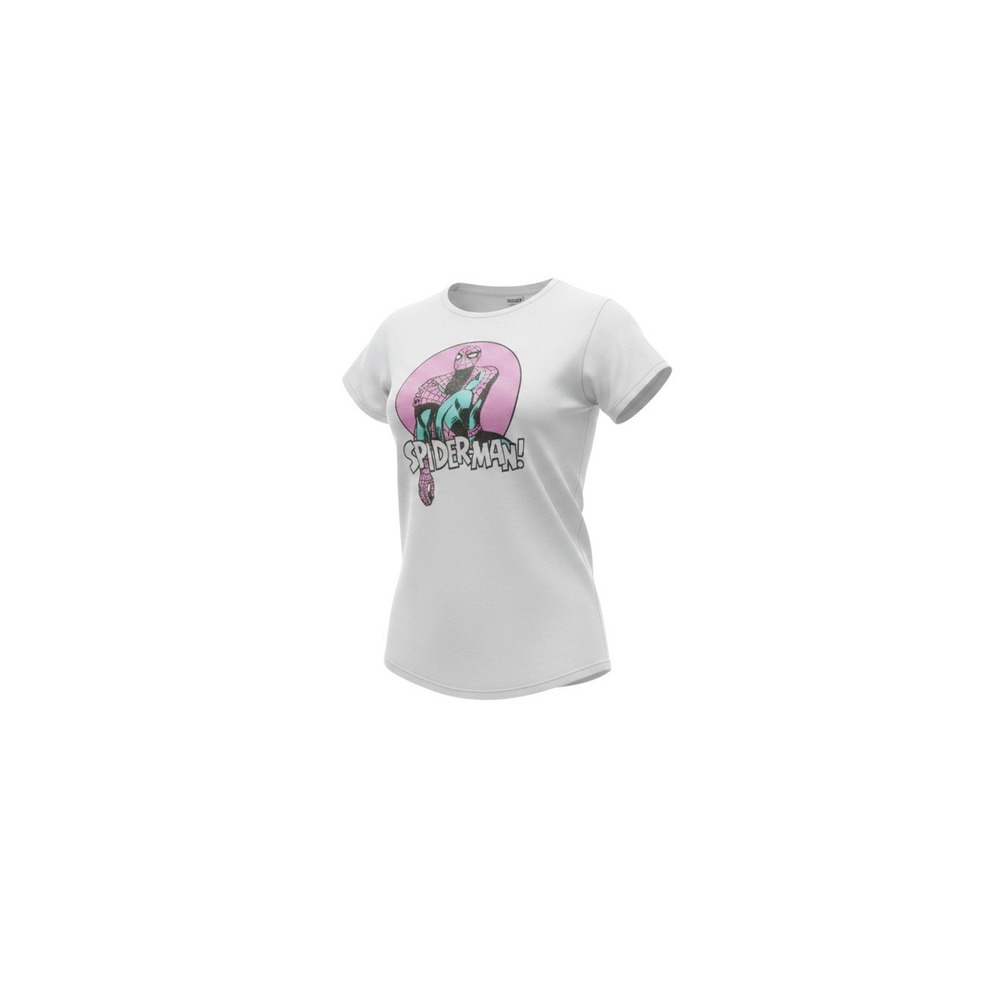 Marvel Graphic T-Shirt Juniors XL White Spider-Man Pink Teal Curved